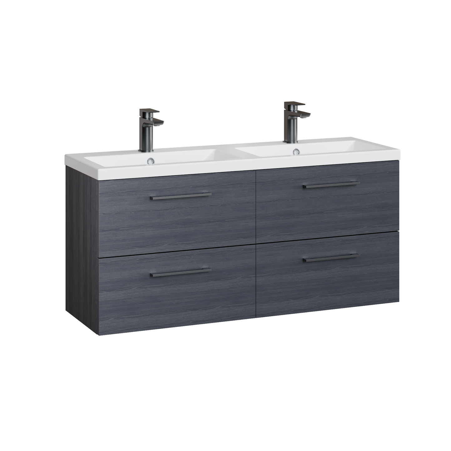 Fairford Aspri Black Woodgrain 1200mm 4 Drawer Wall Hung Vanity Unit
