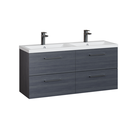 Fairford Aspri Black Woodgrain 1200mm 4 Drawer Wall Hung Vanity Unit