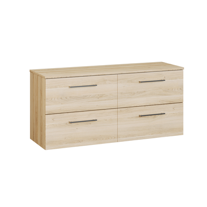Fairford Aspri Bleached Oak 1200mm 4 Drawer Wall Hung Vanity Unit with Worktop
