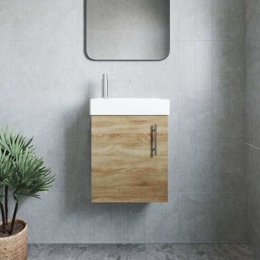 Fairford Minimalist 400mm Natural Oak Wall Hung Vanity Unit & Basin