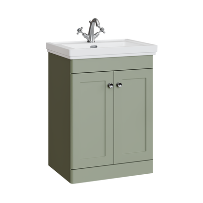 Fairford Laurel 600mm Floor Standing Satin Green Vanity Unit - 1 Tap Hole