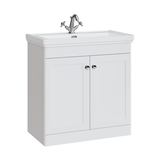 Fairford Laurel 800mm Floor Standing Satin White Vanity Unit - 1 Tap Hole