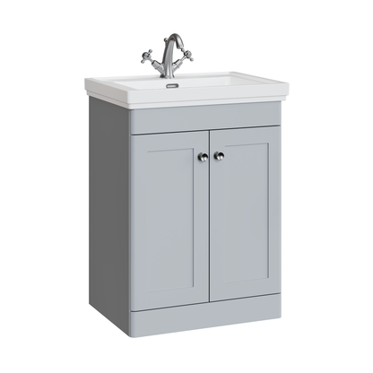 Fairford Laurel 600mm Floor Standing Satin Grey Vanity Unit - 1 Tap Hole