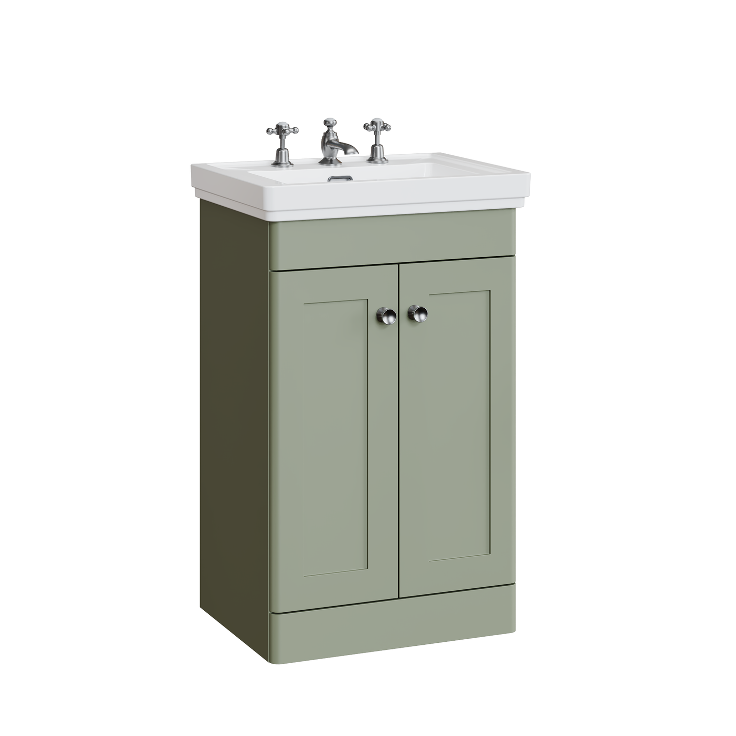 Fairford Laurel 500mm Floor Standing Satin Green Vanity Unit - 3 Tap Hole