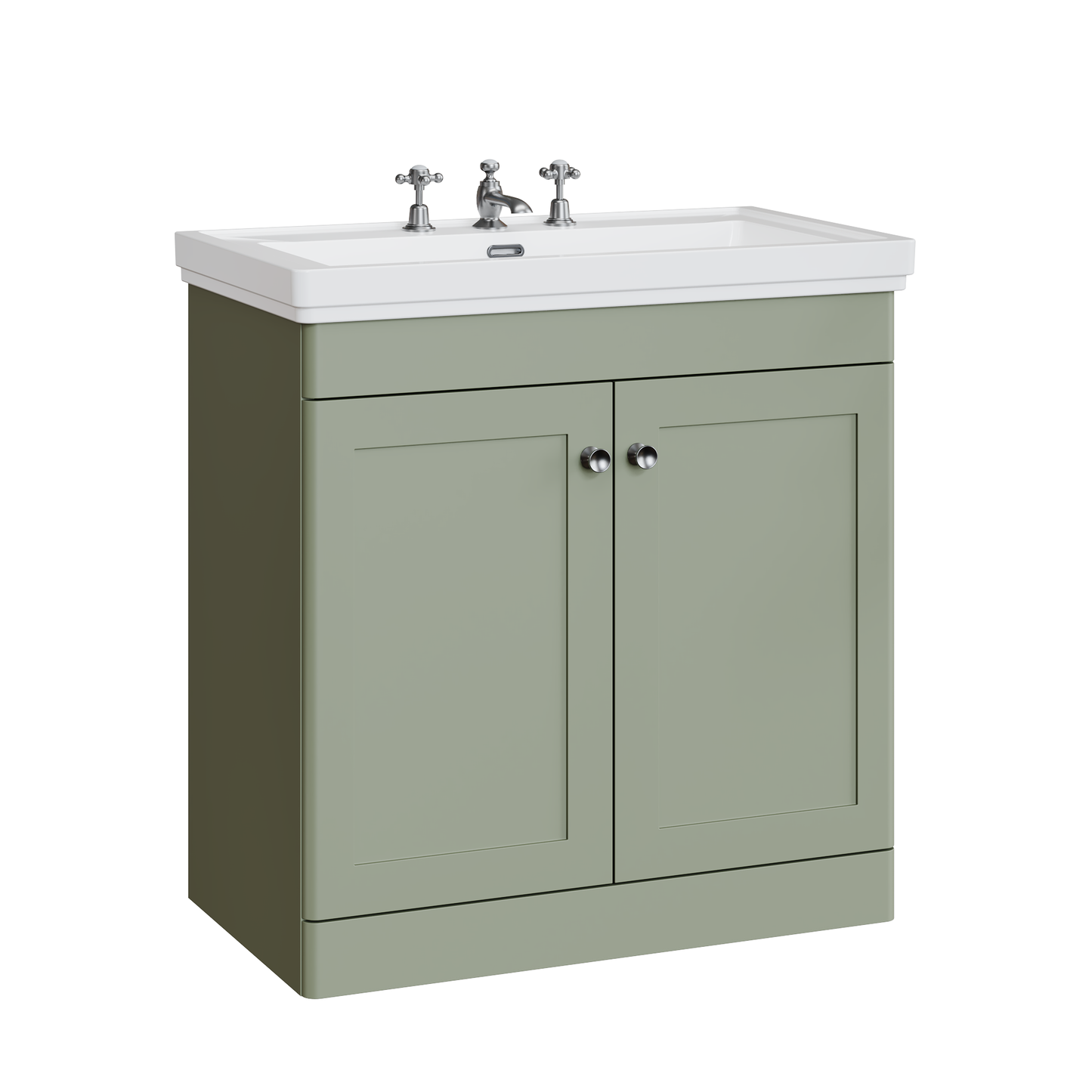 Fairford Laurel 800mm Floor Standing Satin Green Vanity Unit - 3 Tap Hole