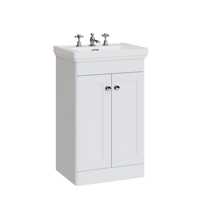 Fairford Laurel 500mm Floor Standing Satin White Vanity Unit - 3 Tap Hole