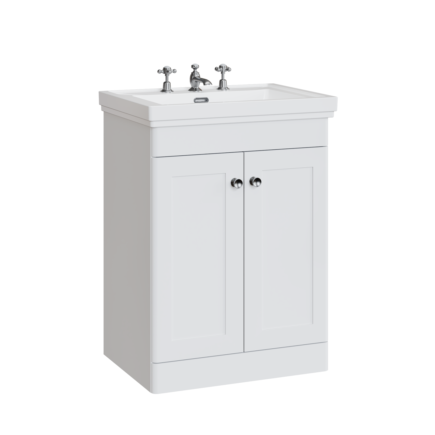 Fairford Laurel 600mm Floor Standing Satin White Vanity Unit - 3 Tap Hole