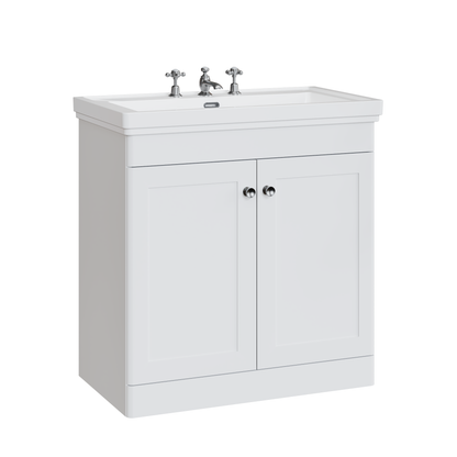 Fairford Laurel 800mm Floor Standing Satin White Vanity Unit - 3 Tap Hole