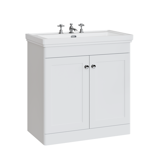 Fairford Laurel 800mm Floor Standing Satin White Vanity Unit - 3 Tap Hole