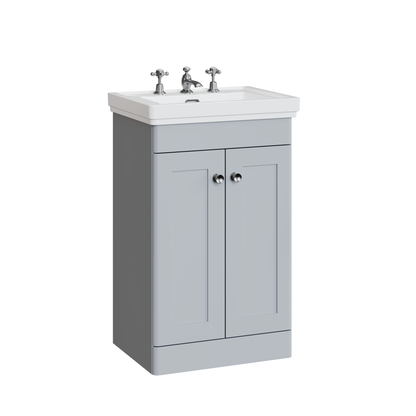 Fairford Laurel 500mm Floor Standing Satin Grey Vanity Unit - 3 Tap Hole