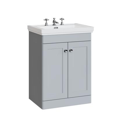 Fairford Laurel 600mm Floor Standing Satin Grey Vanity Unit - 3 Tap Hole