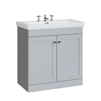 Fairford Laurel 800mm Floor Standing Satin Grey Vanity Unit - 3 Tap Hole