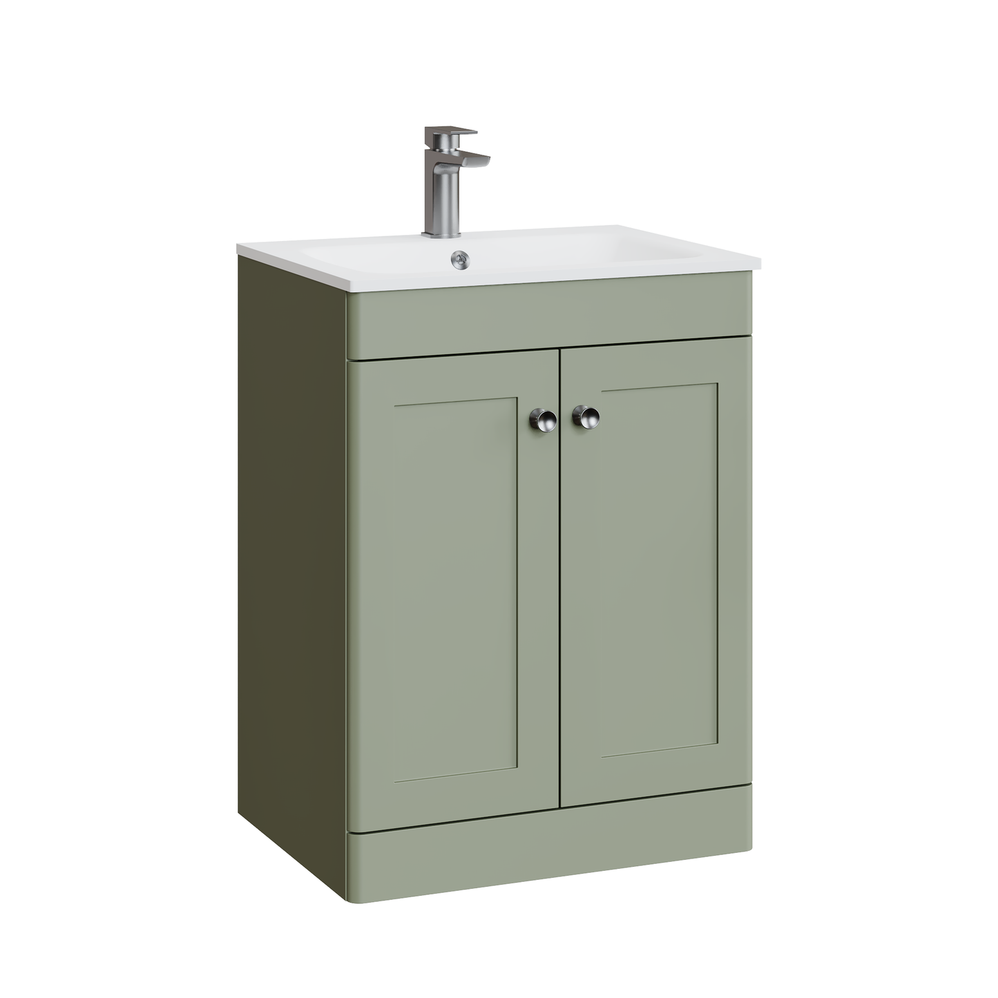 Fairford Laurel Satin Green 600mm 2 Door Floorstanding Vanity Unit with Stone Basin