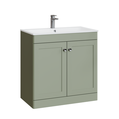 Fairford Laurel Satin Green 800mm 2 Door Floorstanding Vanity Unit with Stone Basin