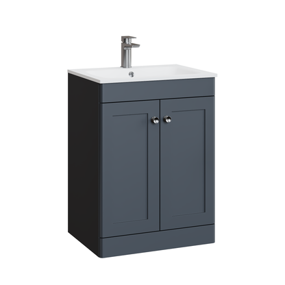 Fairford Laurel Soft Black 600mm 2 Door Floorstanding Vanity Unit with Stone Basin