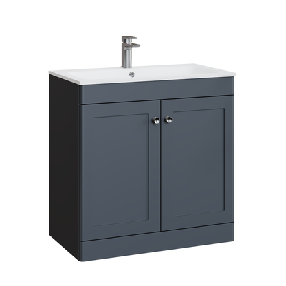Fairford Laurel Soft Black 800mm 2 Door Floorstanding Vanity Unit with Stone Basin