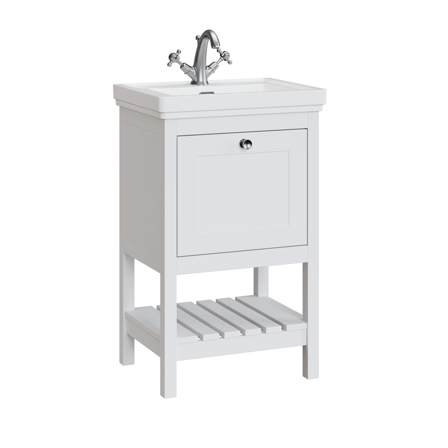 Fairford Juliette Satin White 500mm 1 Drawer Floorstanding Vanity Unit with 1 Tap Hole Basin