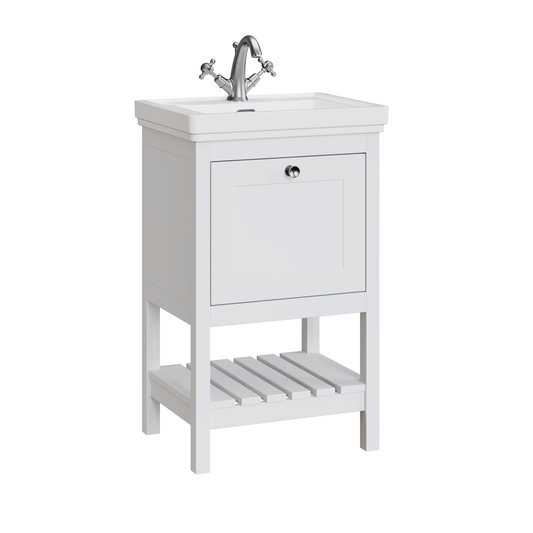 Fairford Juliette Satin White 500mm 1 Drawer Floorstanding Vanity Unit with 1 Tap Hole Basin
