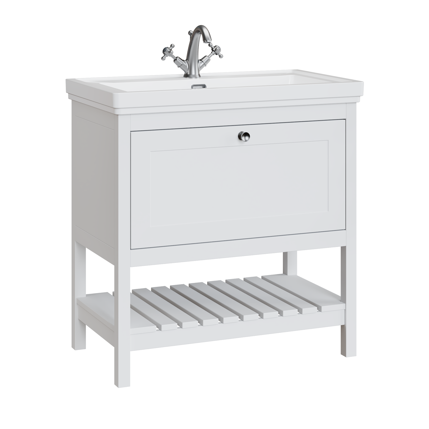 Fairford Juliette Satin White 800mm 1 Drawer Floorstanding Vanity Unit with 1 Tap Hole Basin