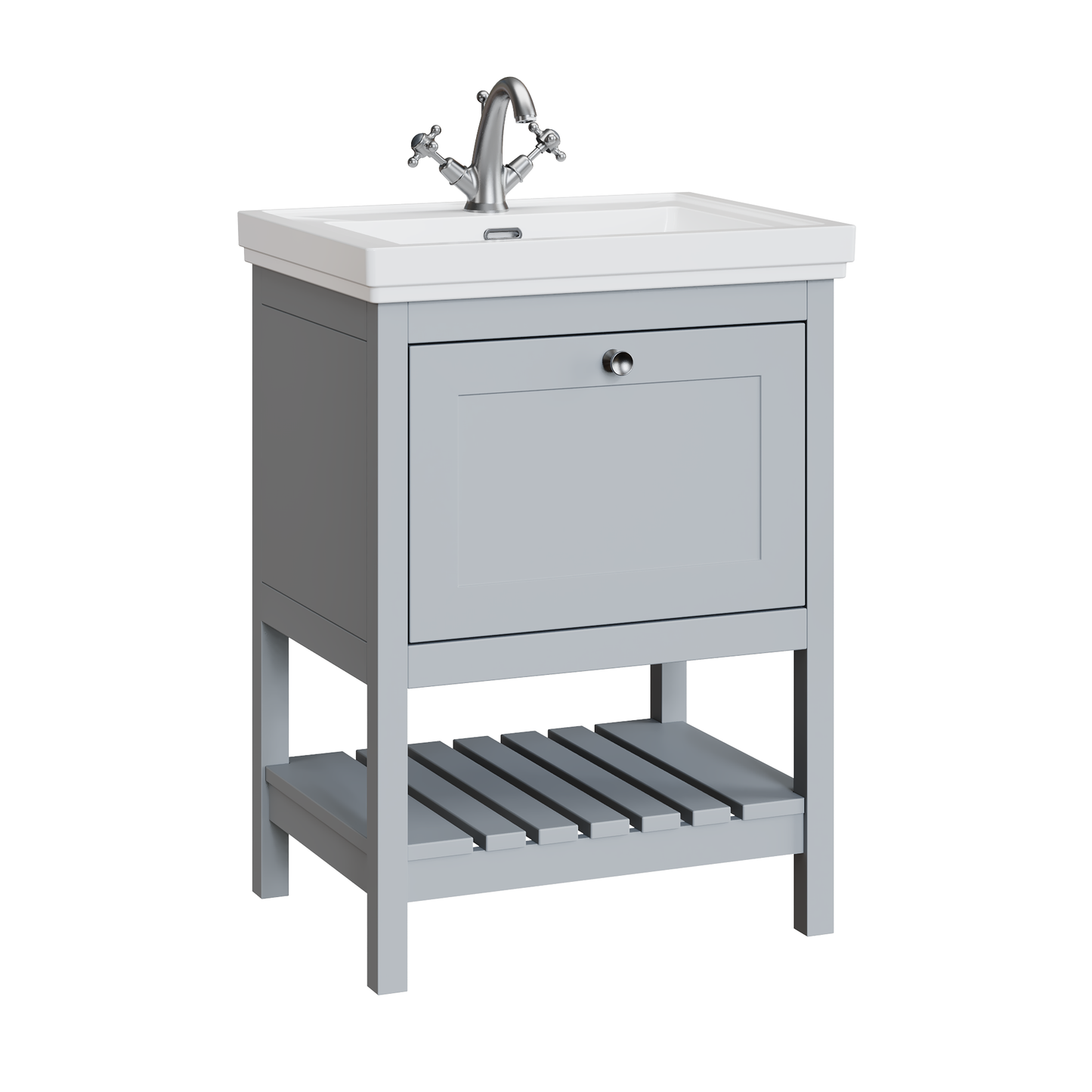 Fairford Juliette Satin Grey 600mm 1 Drawer Floorstanding Vanity Unit with 1 Tap Hole Basin