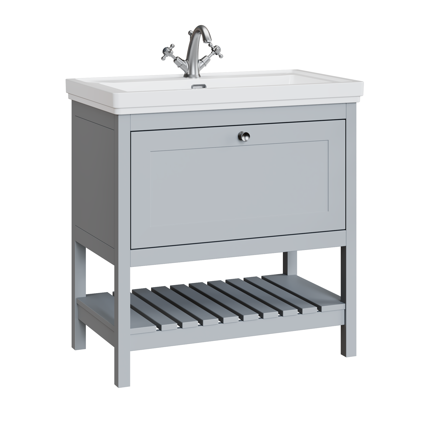 Fairford Juliette Satin Grey 800mm 1 Drawer Floorstanding Vanity Unit with 1 Tap Hole Basin