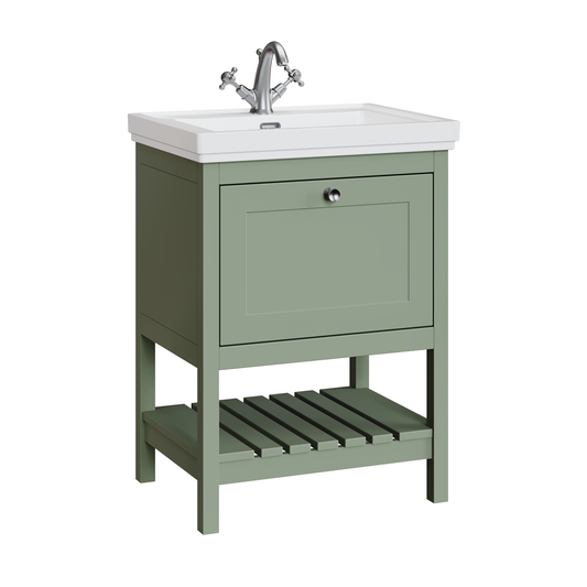 Fairford Juliette 600mm Fern Green 1 Tap Hole Floorstanding Vanity Unit