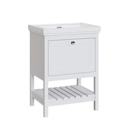 Fairford Juliette Satin White 600mm 1 Drawer Floorstanding Vanity Unit with 0 Tap Hole Basin