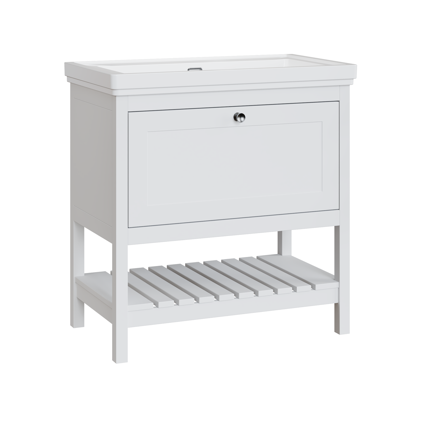 Fairford Juliette Satin White 800mm 1 Drawer Floorstanding Vanity Unit with 0 Tap Hole Basin
