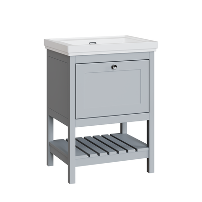 Fairford Juliette Satin Grey 600mm 1 Drawer Floorstanding Vanity Unit with 0 Tap Hole Basin