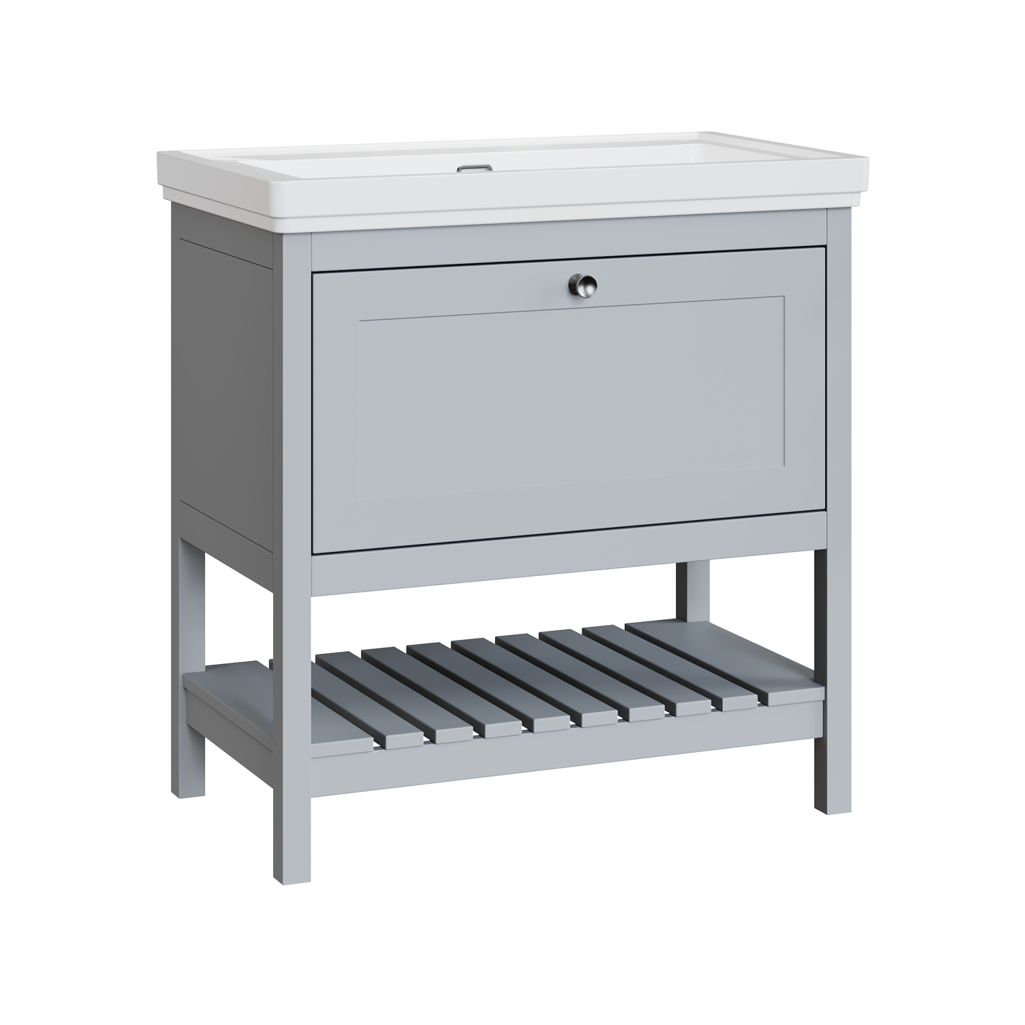 Fairford Juliette Satin Grey 800mm 1 Drawer Floorstanding Vanity Unit with 0 Tap Hole Basin