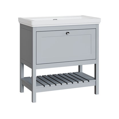 Fairford Juliette Satin Grey 800mm 1 Drawer Floorstanding Vanity Unit with 0 Tap Hole Basin