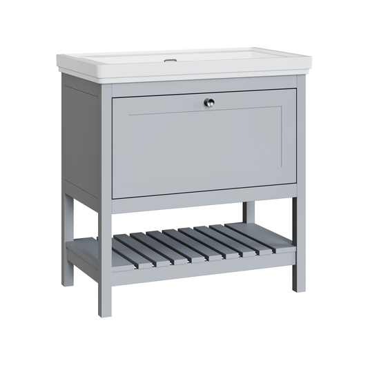 Fairford Juliette Satin Grey 800mm 1 Drawer Floorstanding Vanity Unit with 0 Tap Hole Basin