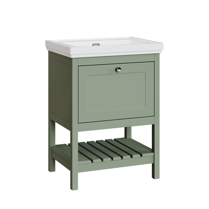 Fairford Juliette Fern Green 600mm 1 Drawer Floorstanding Vanity Unit with 0 Tap Hole Basin