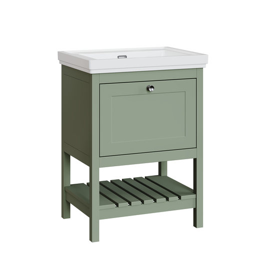 Fairford Juliette Fern Green 600mm 1 Drawer Floorstanding Vanity Unit with 0 Tap Hole Basin