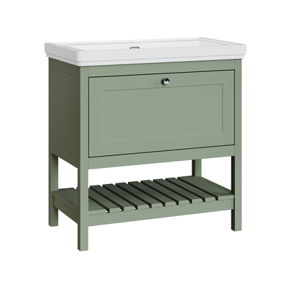 Fairford Juliette Fern Green 800mm 1 Drawer Floorstanding Vanity Unit with 0 Tap Hole Basin