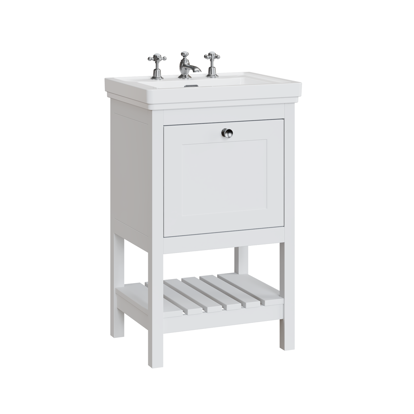 Fairford Juliette Satin White 500mm 1 Drawer Floorstanding Vanity Unit with 3 Tap Hole Basin