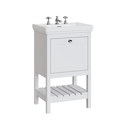 Fairford Juliette Satin White 500mm 1 Drawer Floorstanding Vanity Unit with 3 Tap Hole Basin