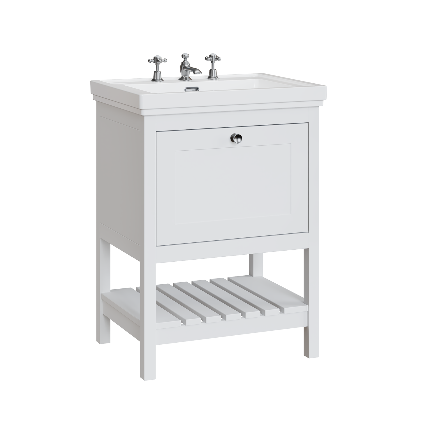 Fairford Juliette Satin White 600mm 1 Drawer Floorstanding Vanity Unit with 3 Tap Hole Basin