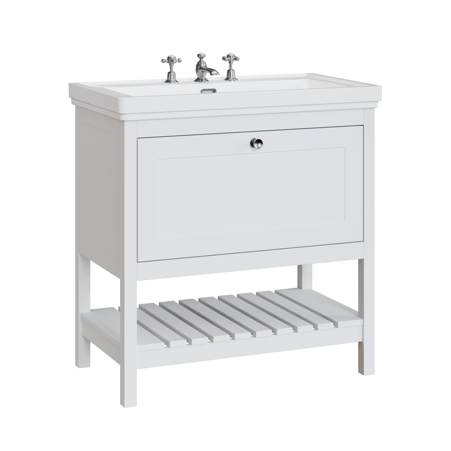 Fairford Juliette Satin White 800mm 1 Drawer Floorstanding Vanity Unit with 3 Tap Hole Basin
