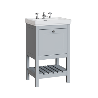 Fairford Juliette Satin Grey 500mm 1 Drawer Floorstanding Vanity Unit with 3 Tap Hole Basin