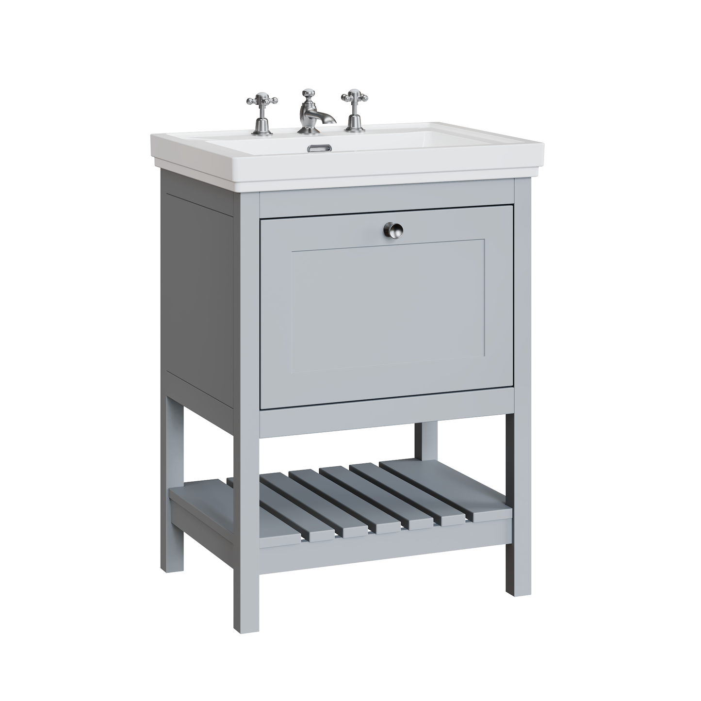 Fairford Juliette Satin Grey 600mm 1 Drawer Floorstanding Vanity Unit with 3 Tap Hole Basin