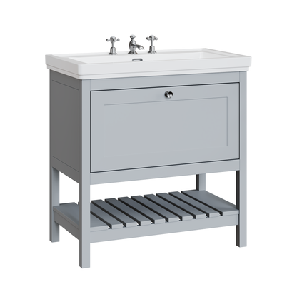 Fairford Juliette Satin Grey 800mm 1 Drawer Floorstanding Vanity Unit with 3 Tap Hole Basin