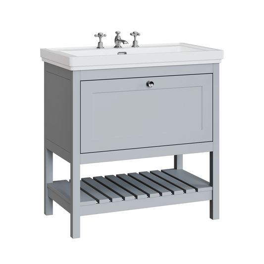 Fairford Juliette Satin Grey 800mm 1 Drawer Floorstanding Vanity Unit with 3 Tap Hole Basin