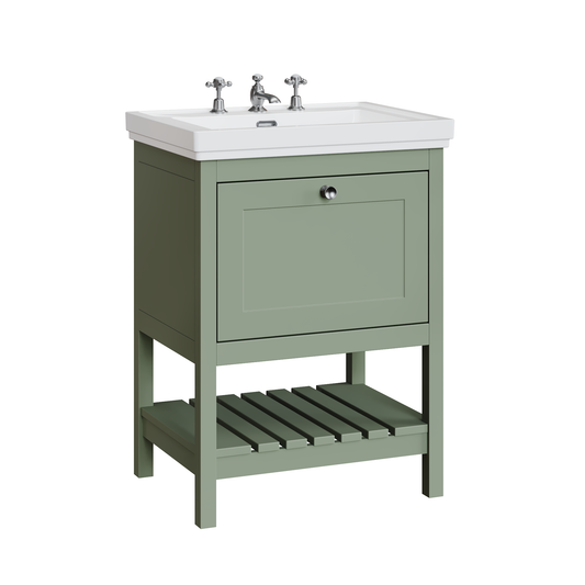 Fairford Juliette 600mm Fern Green 3 Tap Hole Floorstanding Vanity Unit