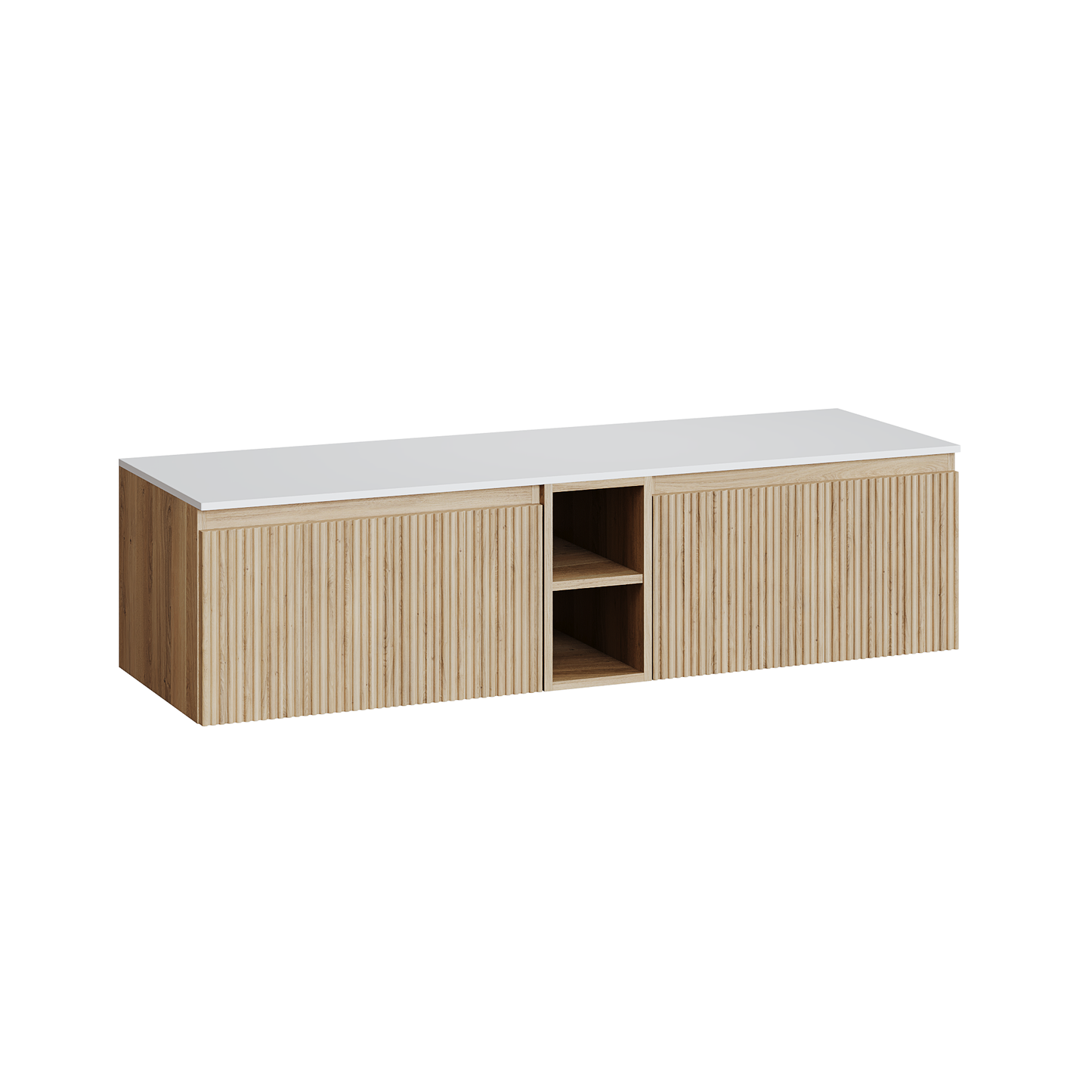 Fairford Sophia Country Oak 1400mm Wall Hung Double Vanity Unit with Central Storage and Worktop