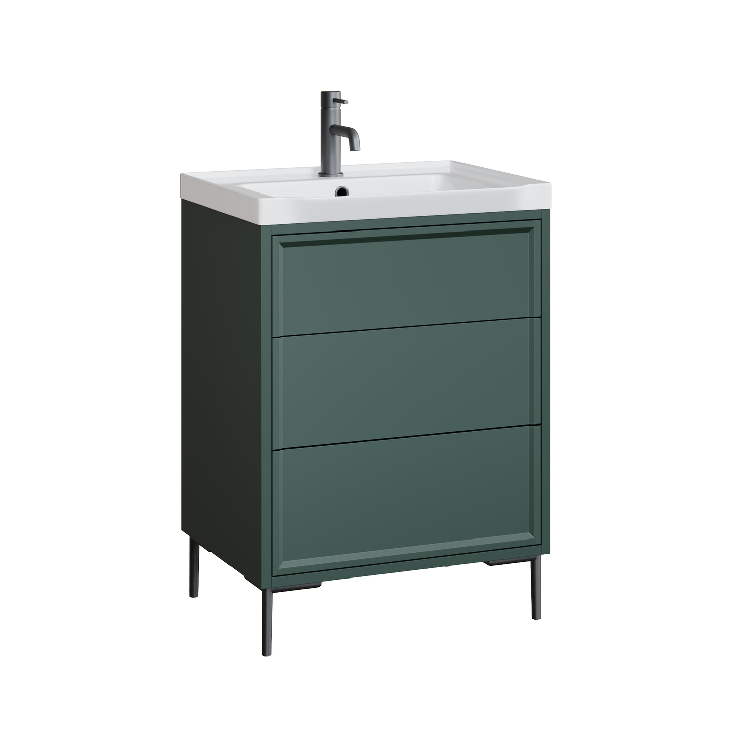 Fairford Elan Marin Green 600mm Floorstanding Vanity Unit with Gunmetal Legs