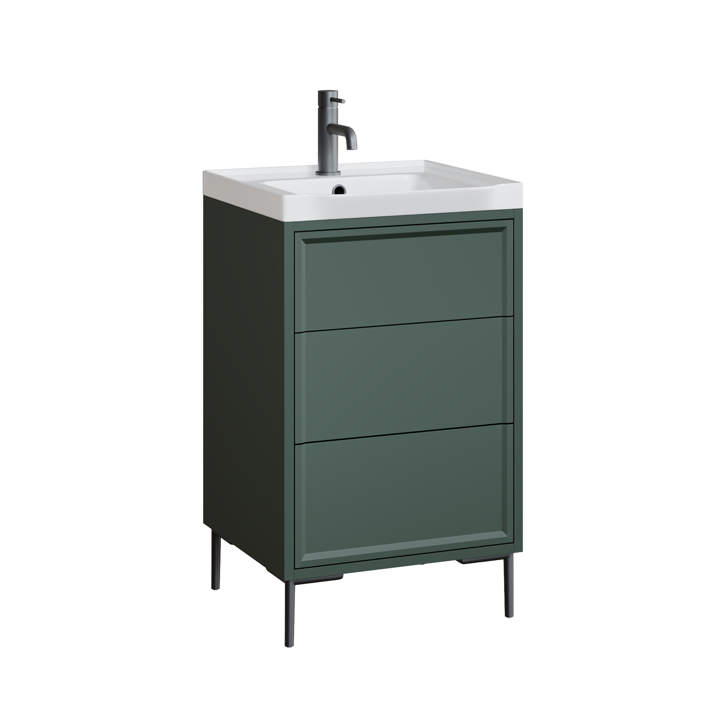 Fairford Elan Marin Green 500mm Floorstanding Vanity Unit with Matt Black Legs