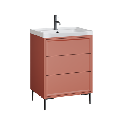 Fairford Elan Dusk Red 600mm Floorstanding Vanity Unit with Brushed Brass Legs