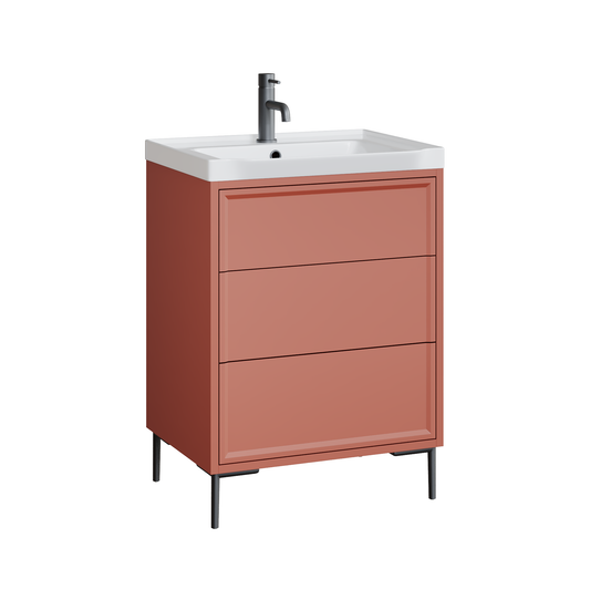 Fairford Elan Dusk Red 600mm Floorstanding Vanity Unit with Brushed Brass Legs