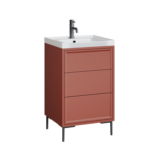 Fairford Elan Dusk Red 500mm Floorstanding Vanity Unit with Brushed Brass Legs